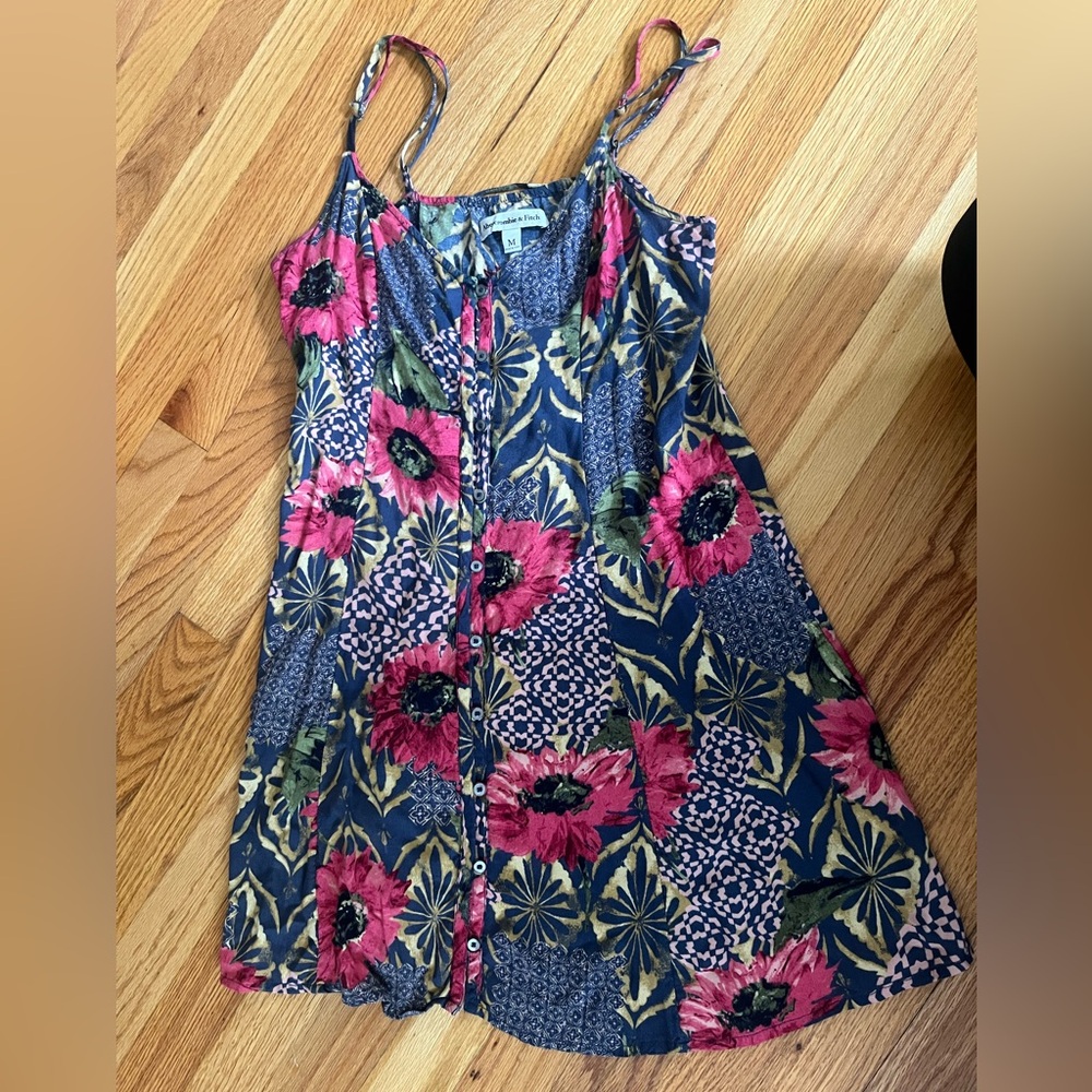 Blue and pink floral pattern sundress